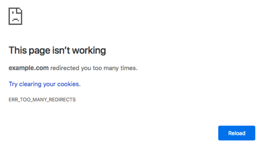 Google Chrome too many redirects error