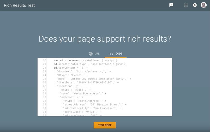 Live code editing feature in Rich Results Tool