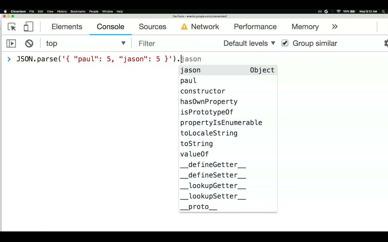Chrome DevTools JSON parse