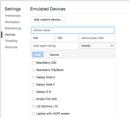 Chrome DevTools add custom device