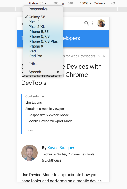 Chrome DevTools test devices