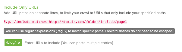 Include URLs crawl settings in DeepCrawl