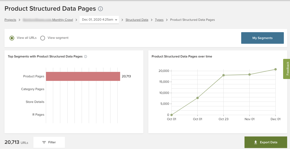 product structured data pages report in DeepCrawl